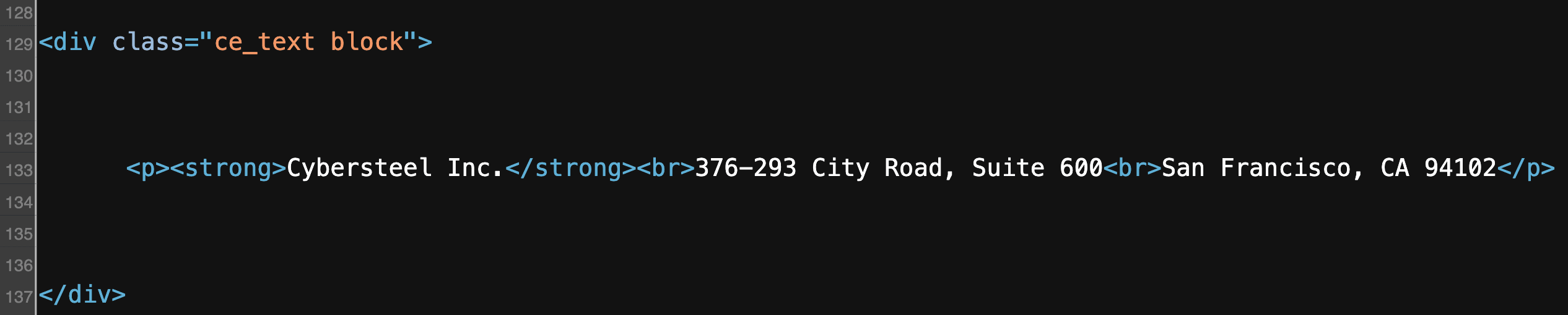 Quellcode-Screenshot von pksoftech.ch (9.10.2026): Beispieldaten, die nie angepasst wurden